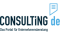 Logo von „Consulting.de“, mit Designelementen in Blau- und Schwarztönen.