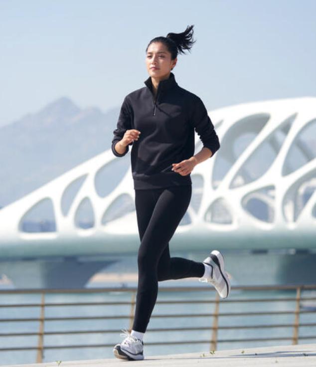 Women’s Long Running Leggings - Warm+ Black/Grey