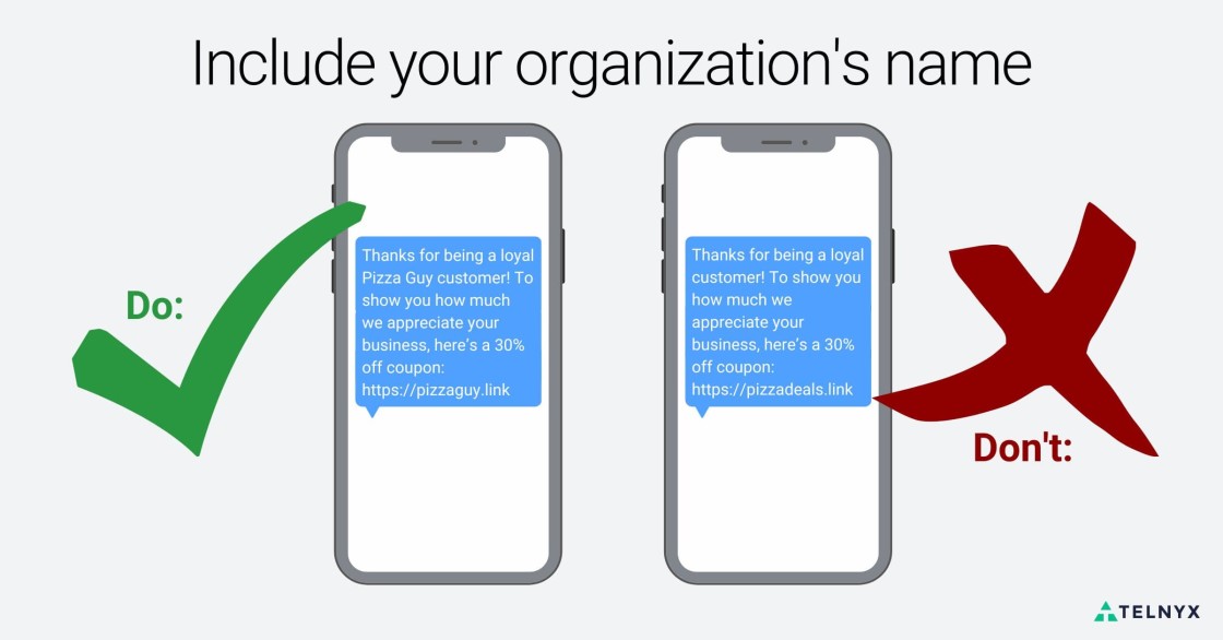 DOs and DON'Ts of organization names SMS compliance example