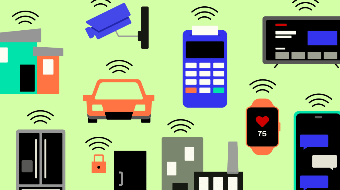 remote iot devices on green background