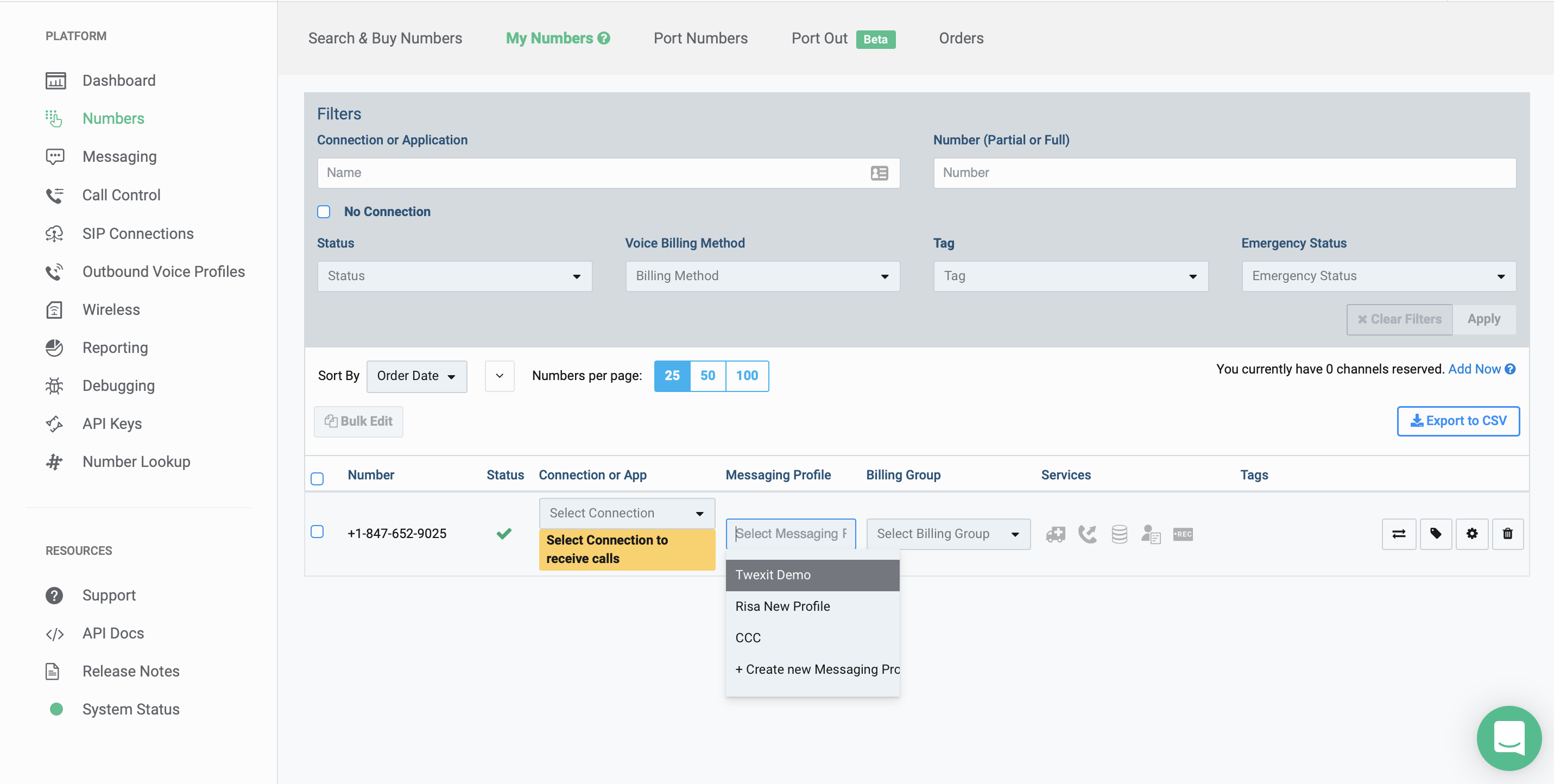 Selecting messaging profile