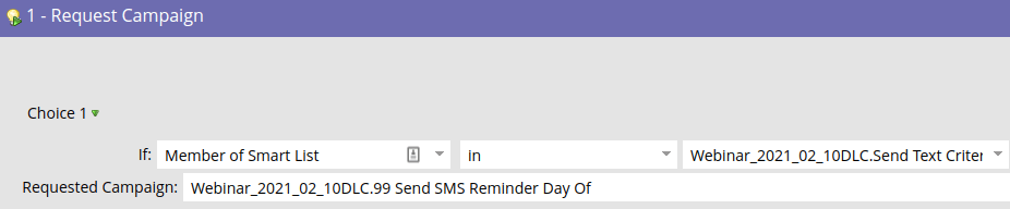 marketo sms integration request action