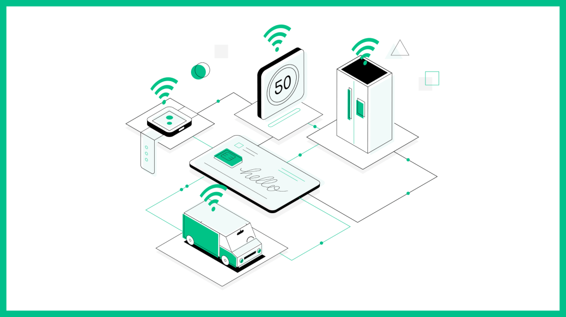IoT connectivity graphic with SIM cards
