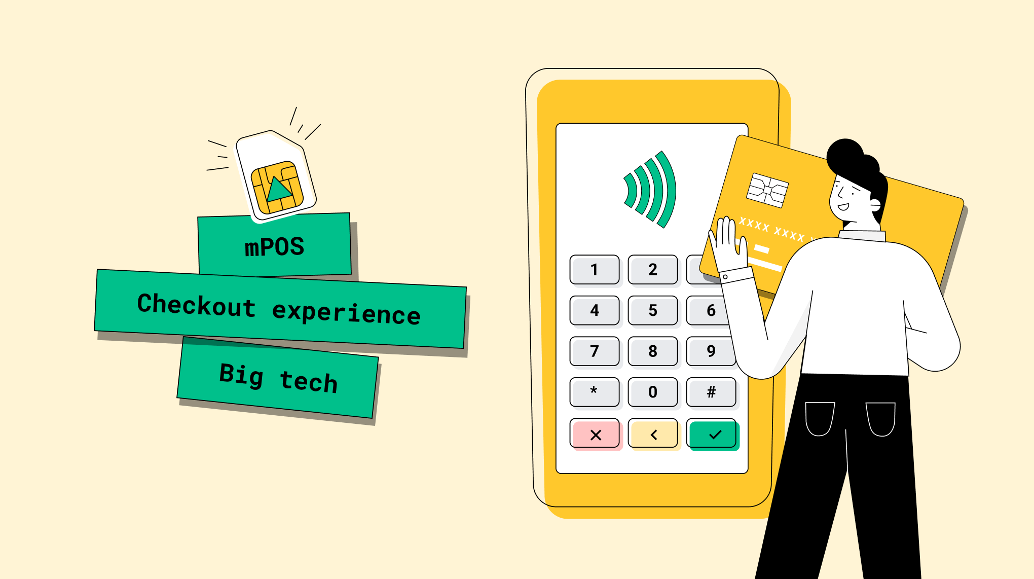 Illustration showing a person using their payment card in a point of sale device
