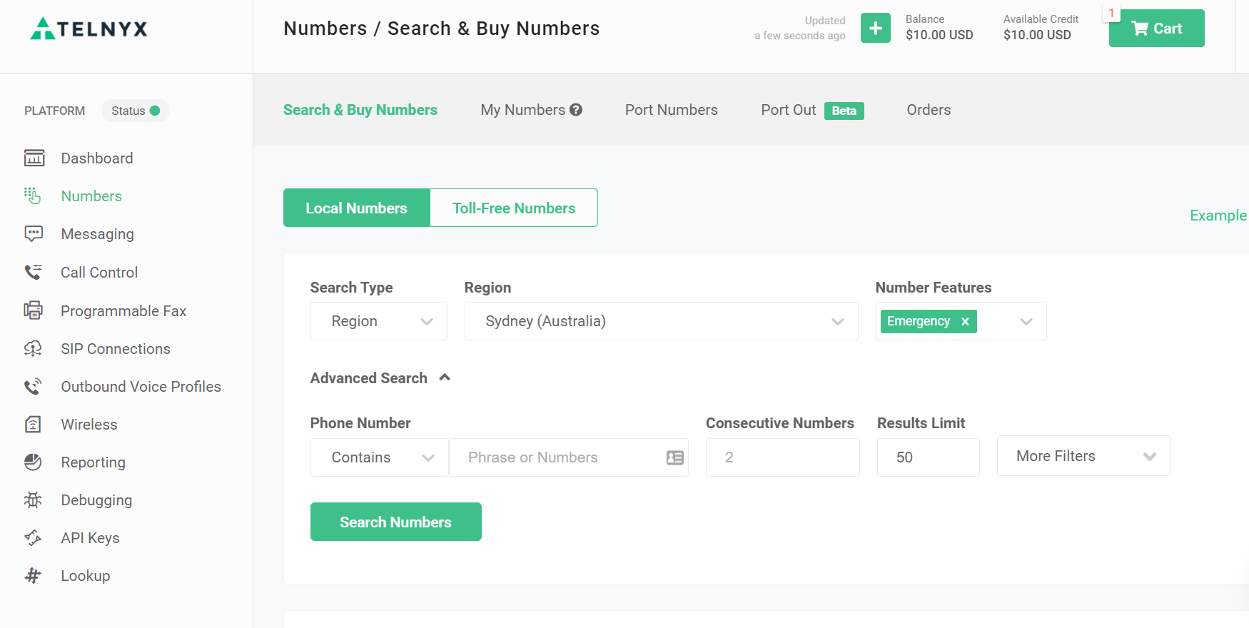 Emergency Number Search and Buy