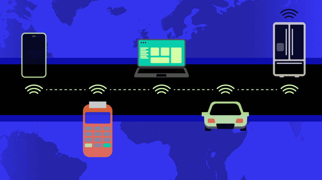 private LTE network graphic with car, phone, laptop, smart devices