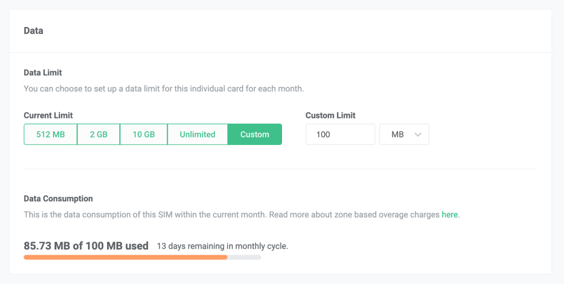 SIM Data Limits