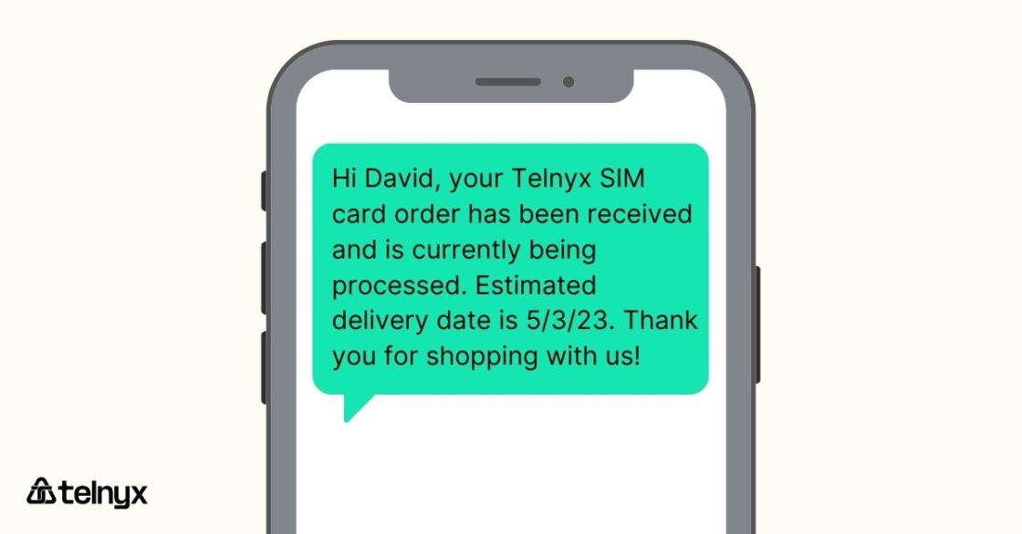 order confirmation text message - personalization