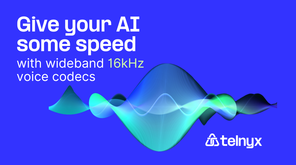 A wideband voice codec on a blue background with the Telnyx logo