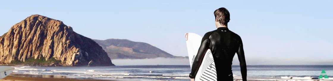 Man with surfboard banner