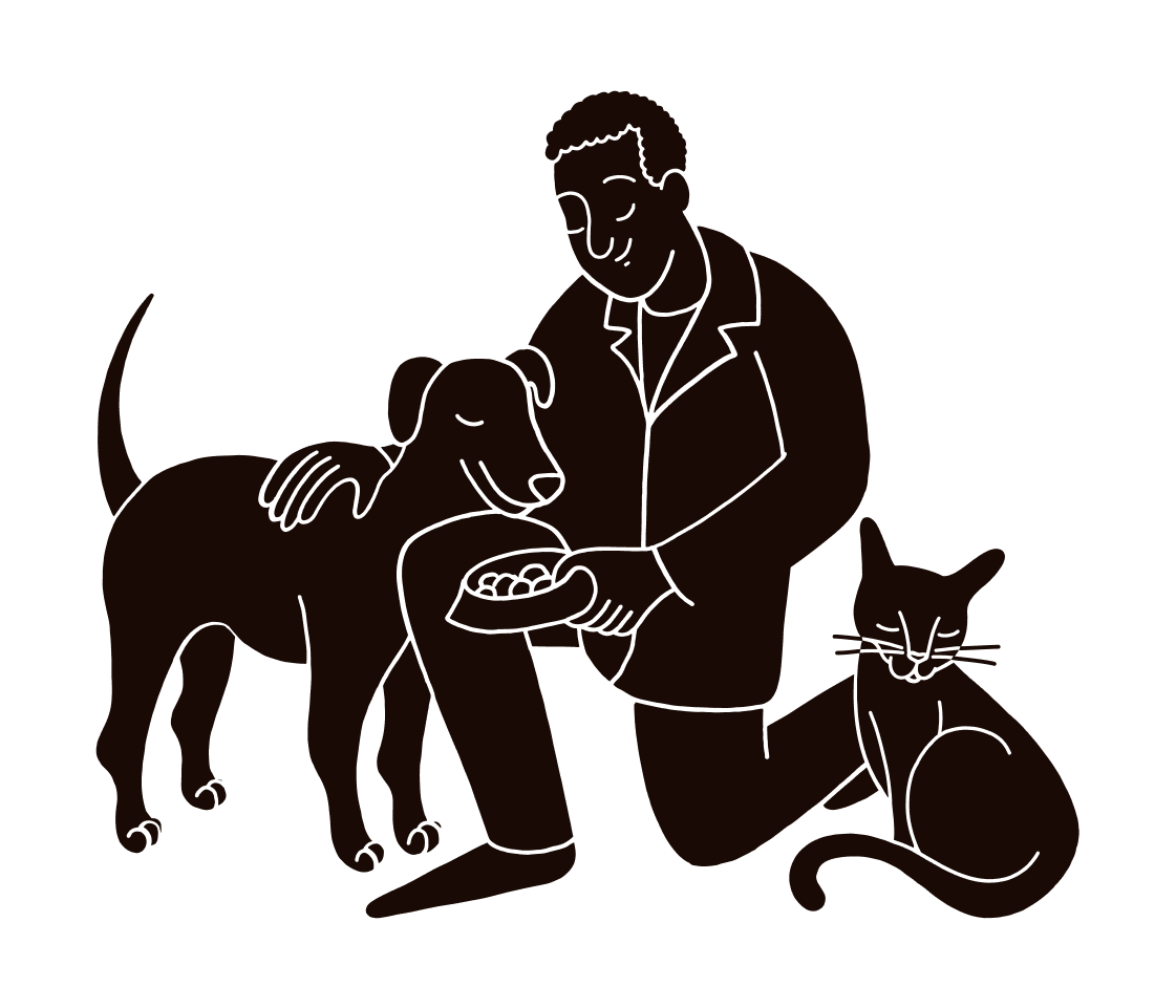 Man with Dog and Cat