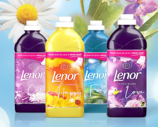 Wide range of Lenor Fabric conditioner variants - Lavender and Camomile, Burst of sunshine, Ocean Escape, Exotic bloom