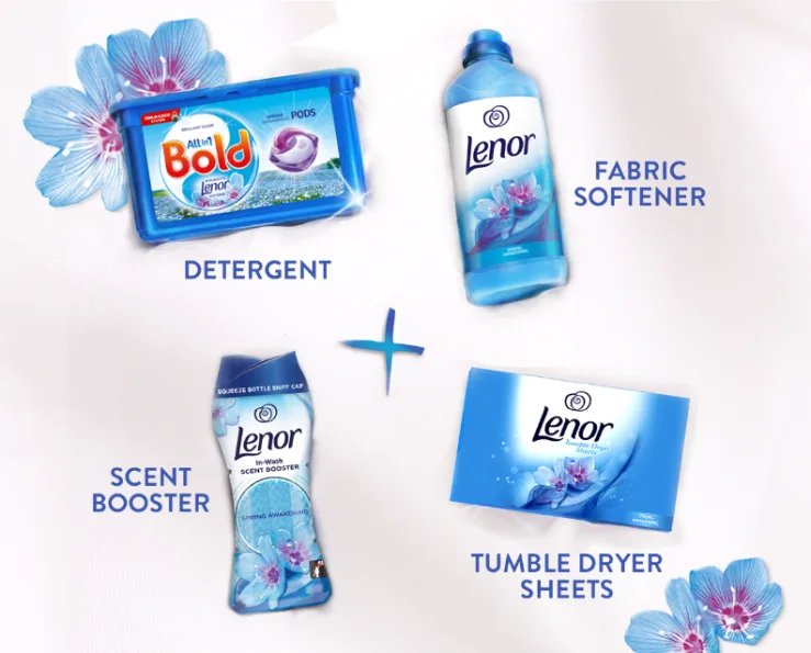 Lenor Perfect Laundry team - Detergent, fabric softener, in-wash scent booster and tumble dryer sheets