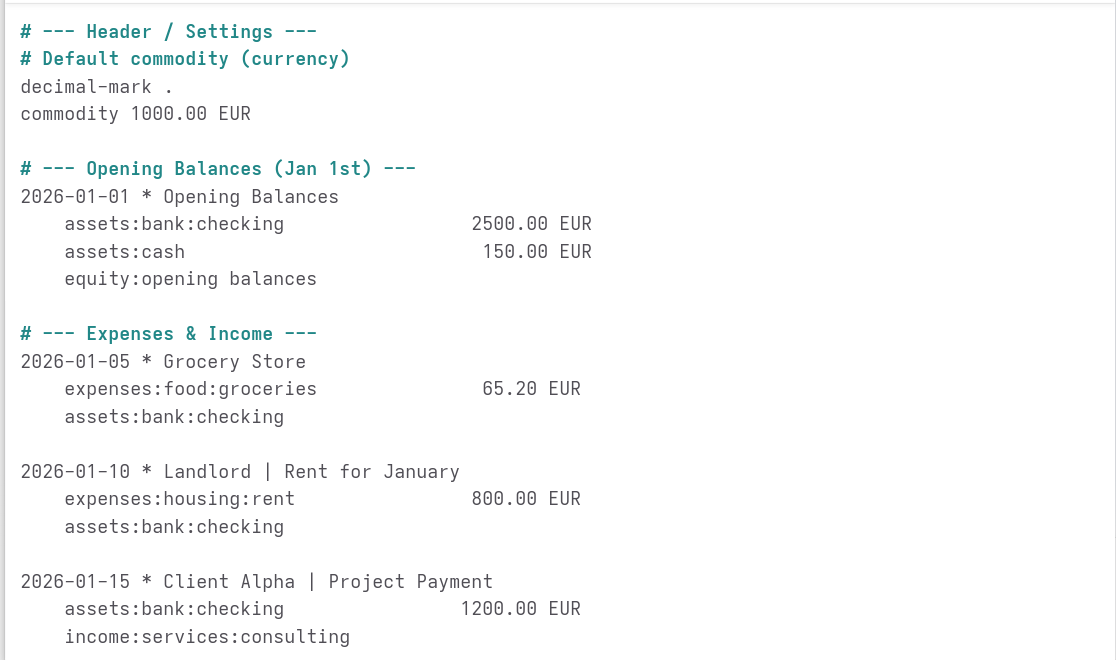 Hledger Journal screenshot