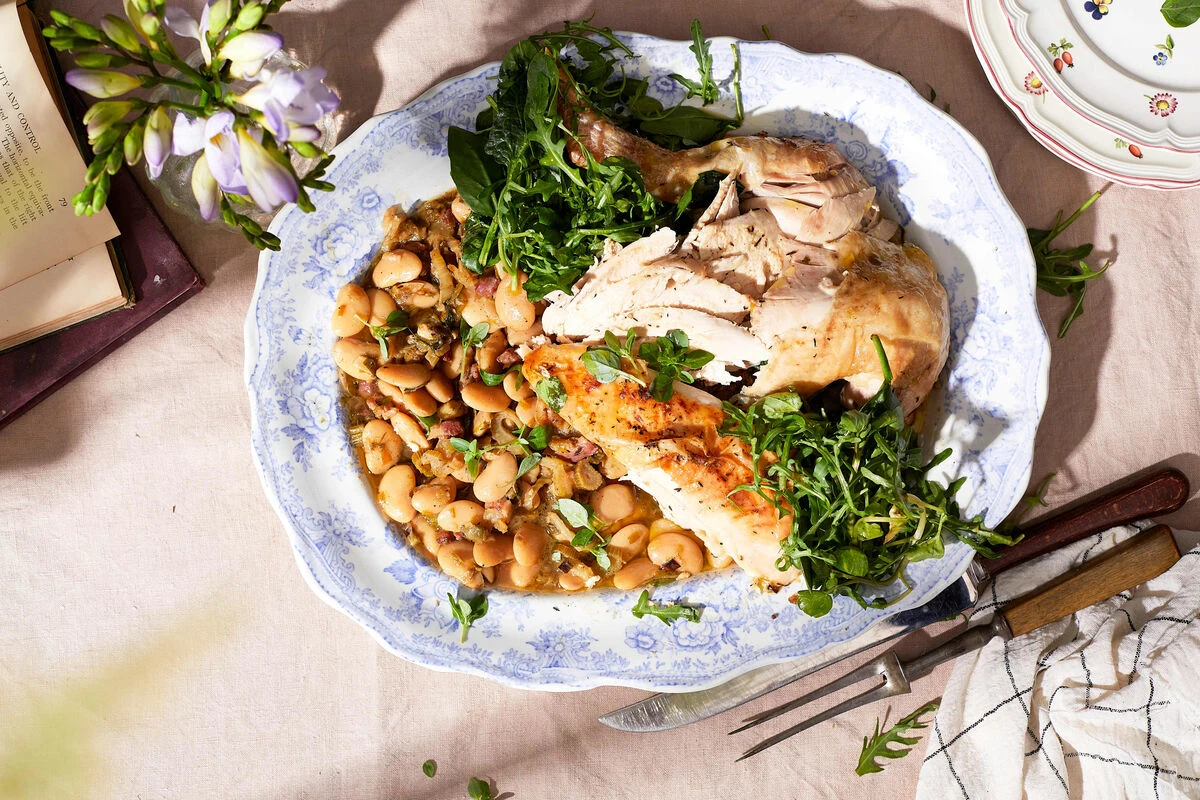 Recipe - Roasted chicken with slow cooked fennel & pancetta beans