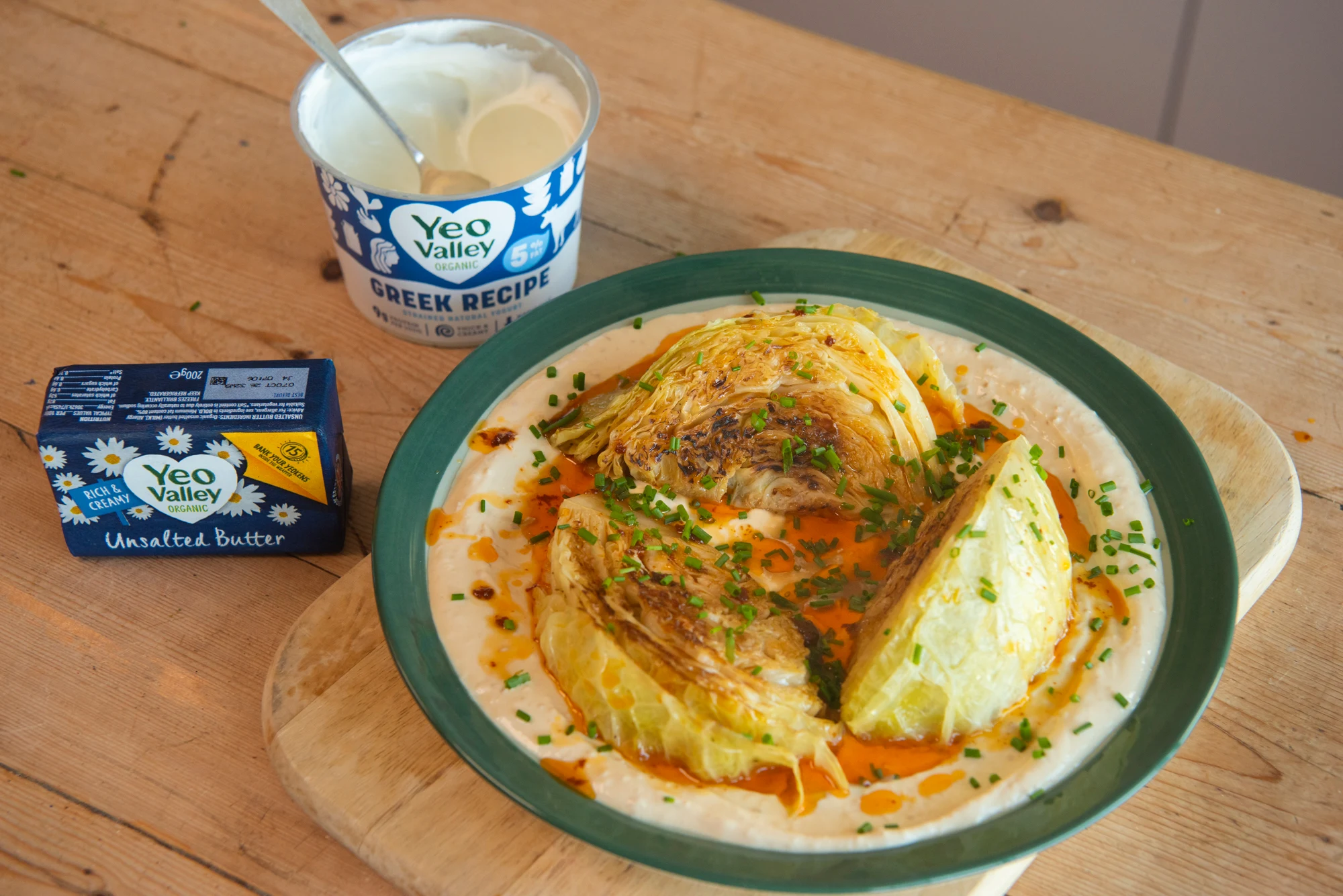 Roasted Savoy Cabbage, with Miso Greek Recipe Yogurt and Gochujang Butter 