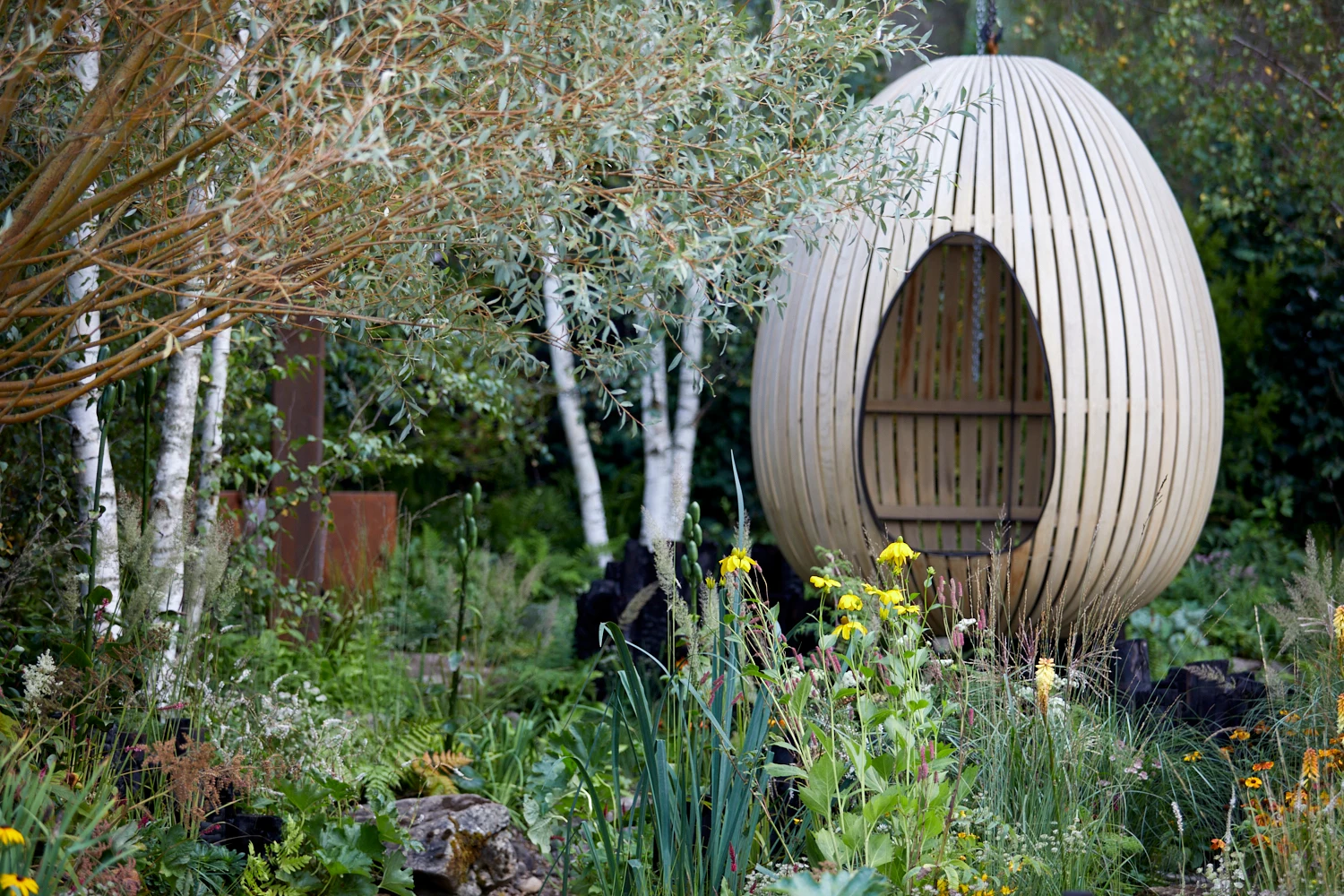 blog-photo-RHS chelsea garden show gallery-The steam bent oak egg takes centre stage