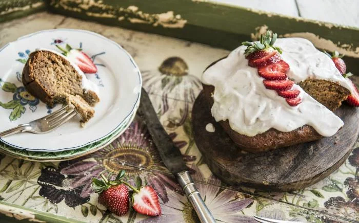 Banana Berry Yogurt Loaf Cake