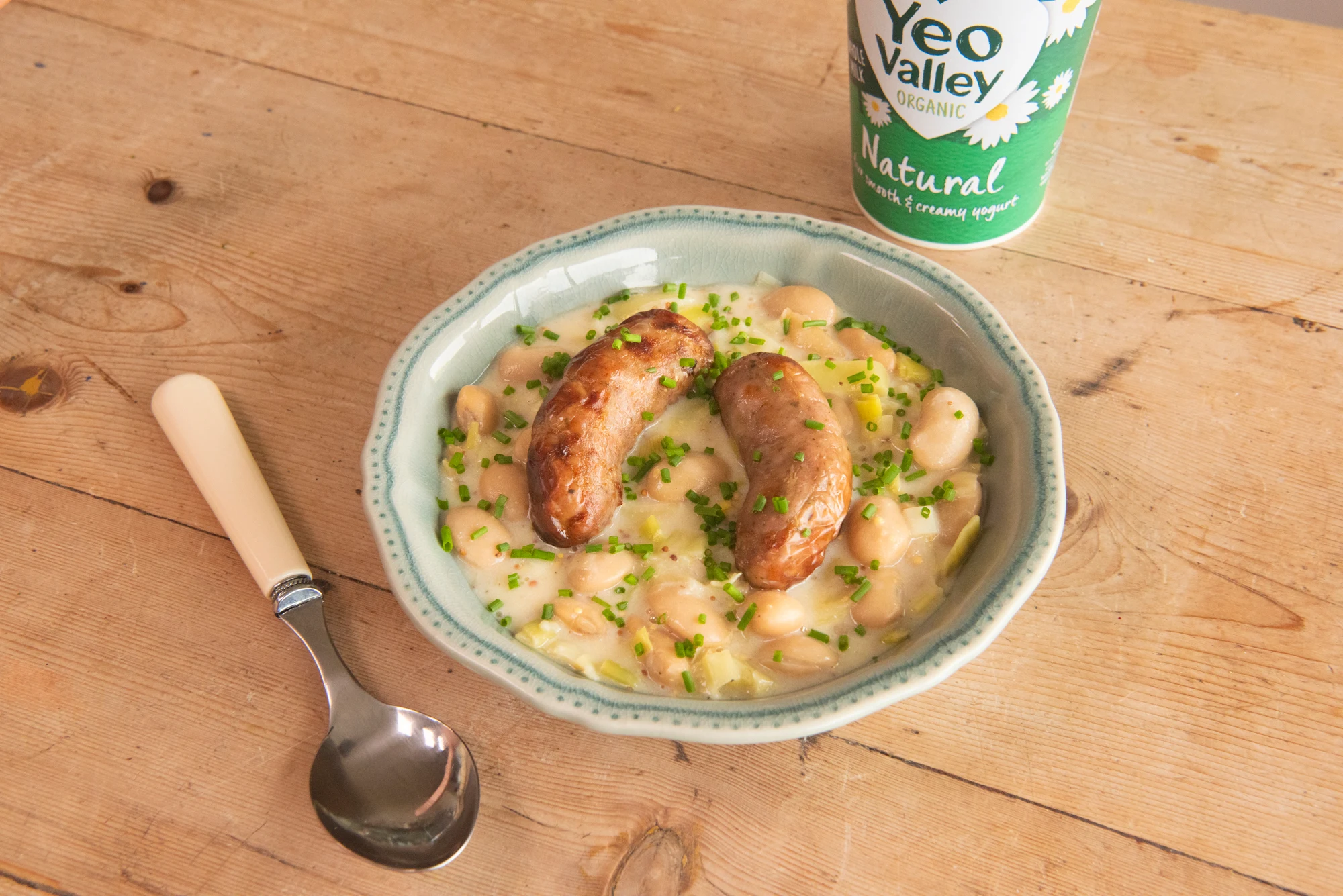 Creamy Mustard & Leek Butter Bean Stew, with Sausages 
