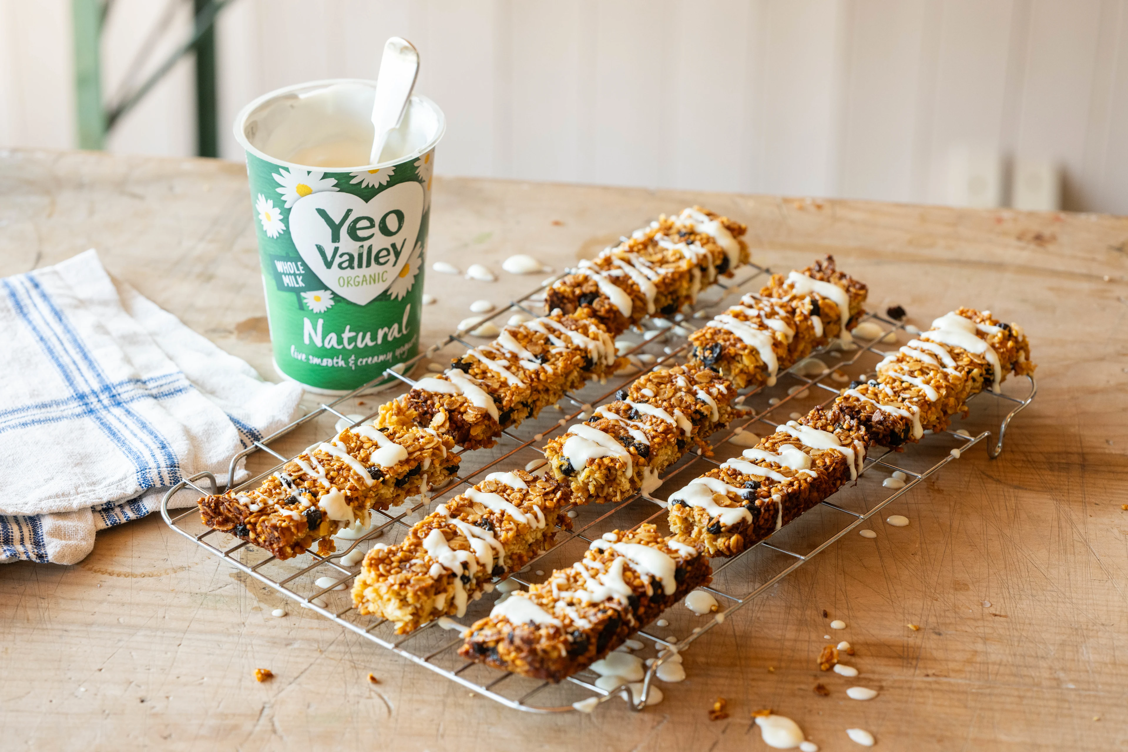 Blueberry Quinoa Bars with Yogurt Drizzle