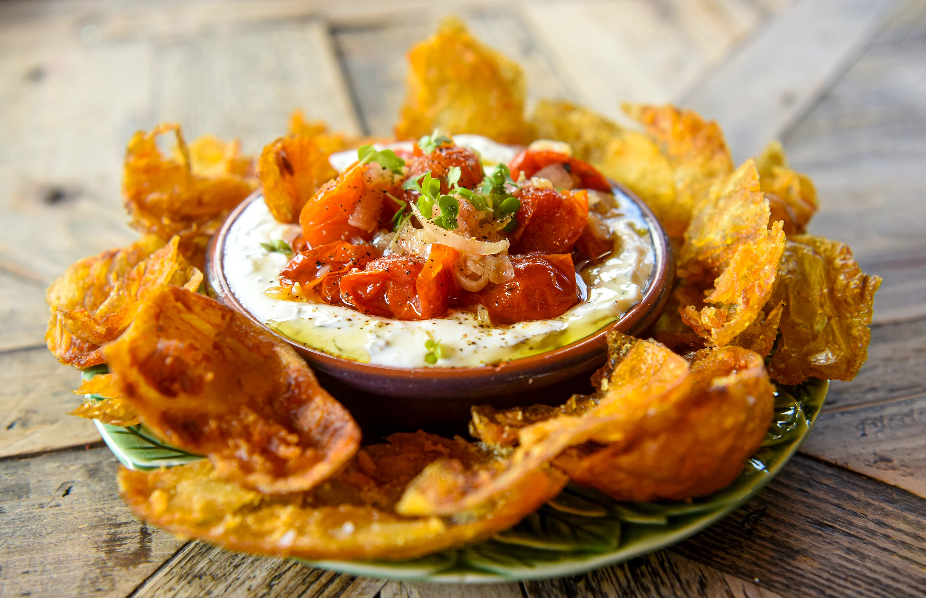 Recipe - Potato skins with a Greek Recipe Yogurt and slow roasted tomato dip