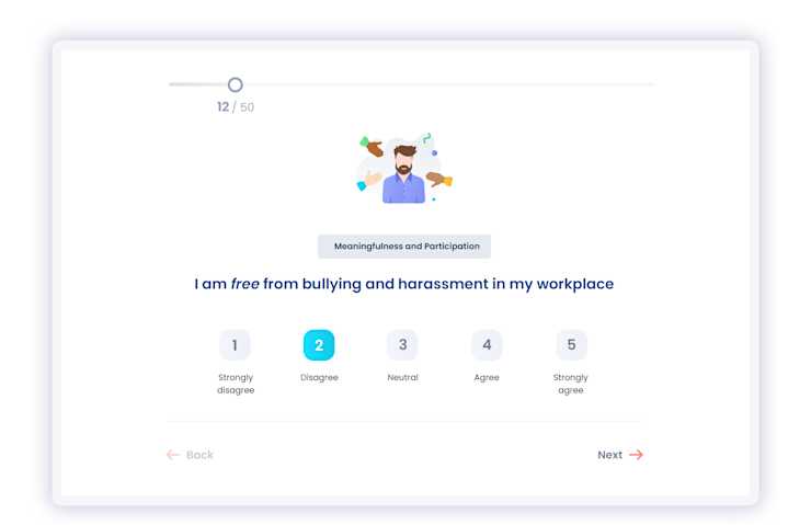 Image of Eletive app showing a question about bullying in the workplace