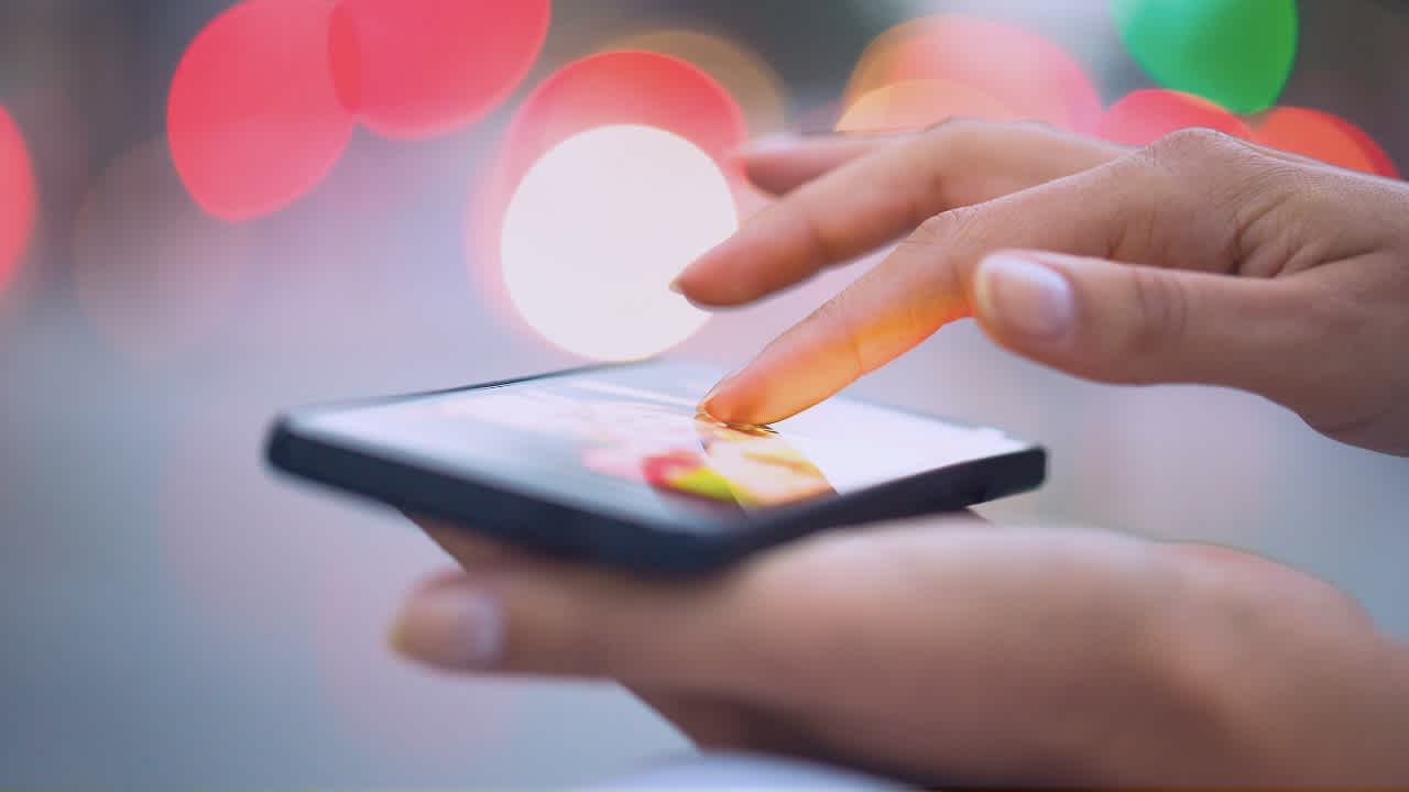 Photo of a cellphone in urban environment