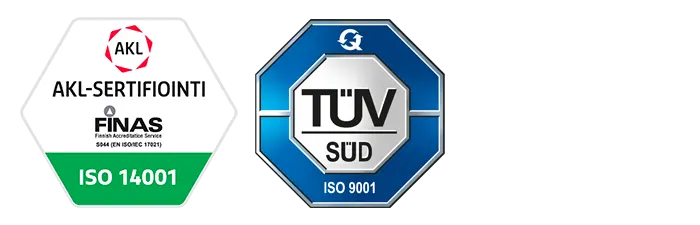 Sertifikaattilogot – ISO 14001 ja ISO 9001