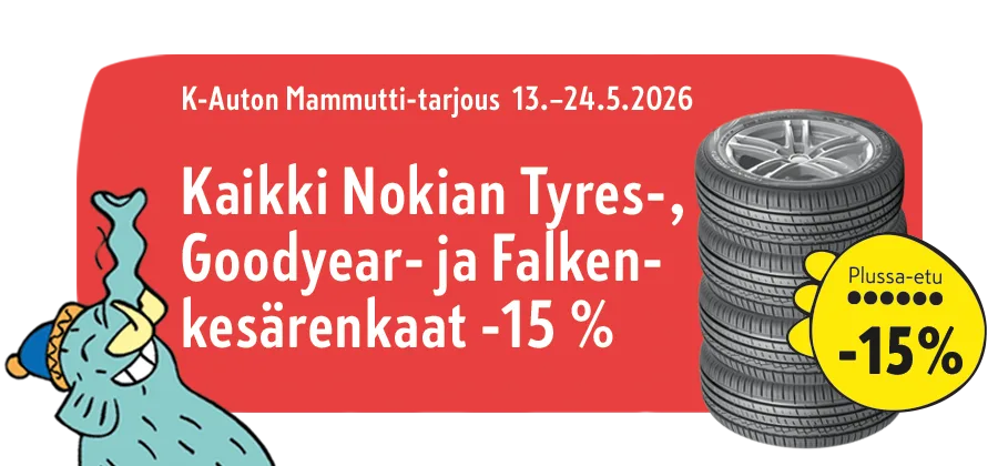 Mammuttimarkkinat – kesärenkaita -15 %
