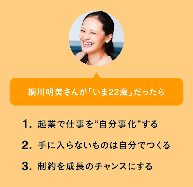 ビースポークのCEOを務める綱川明美さんが語る、「いま22歳だったら」3つのポイント