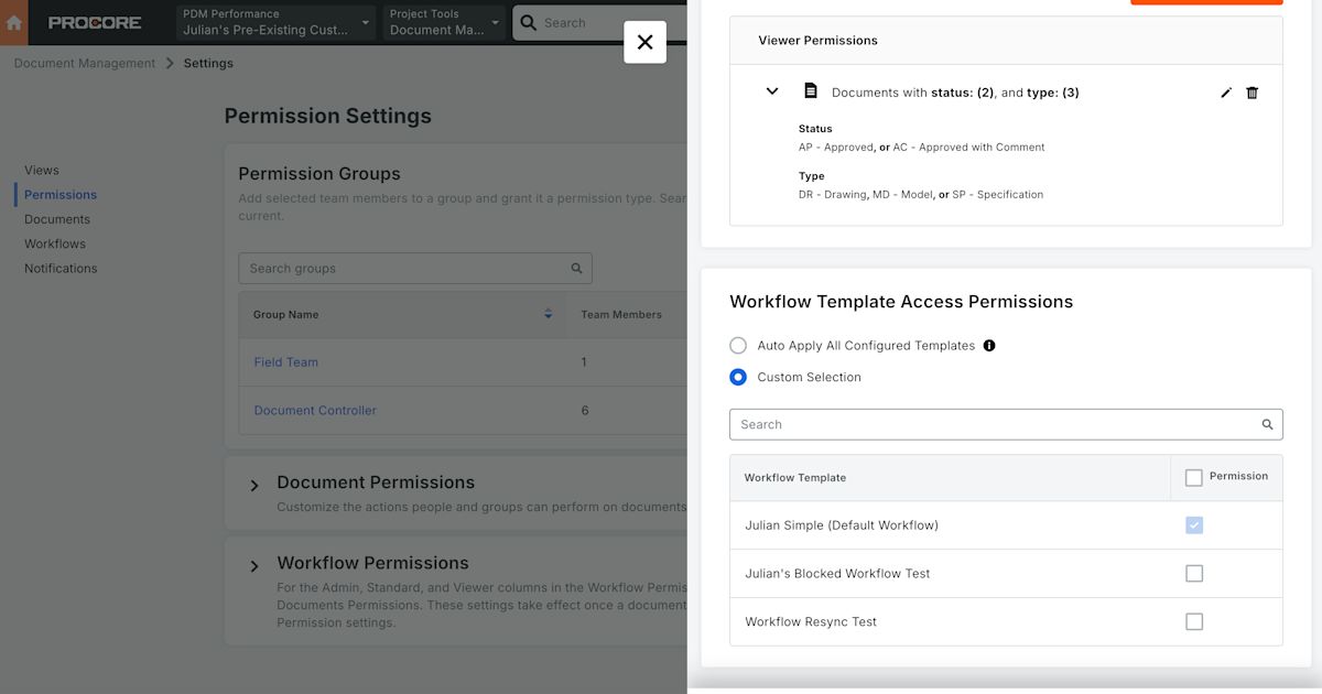 Granular workflow template access for document uploaders | Procore