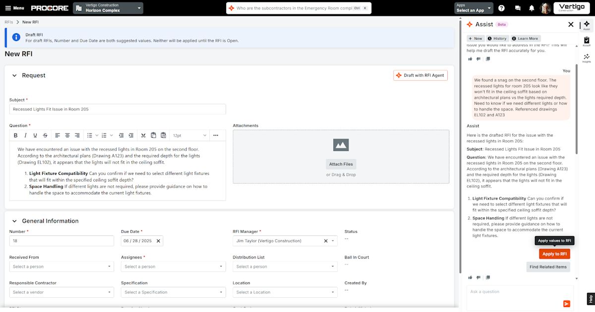 Create Smarter RFIs in Seconds with the RFI Drafter Agent | Procore