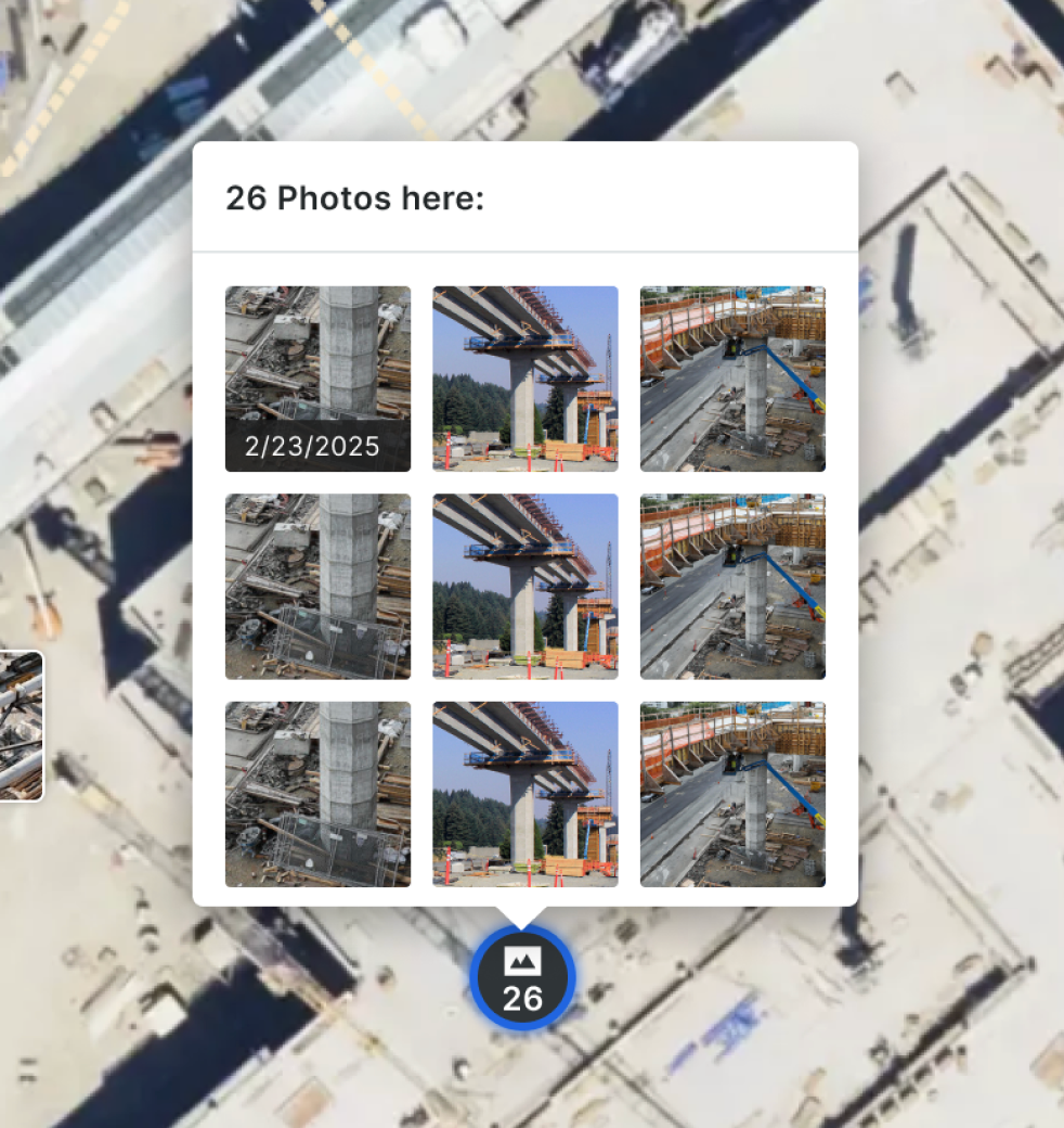The image of the thumbnail view of photos on the map when an item is selected. 