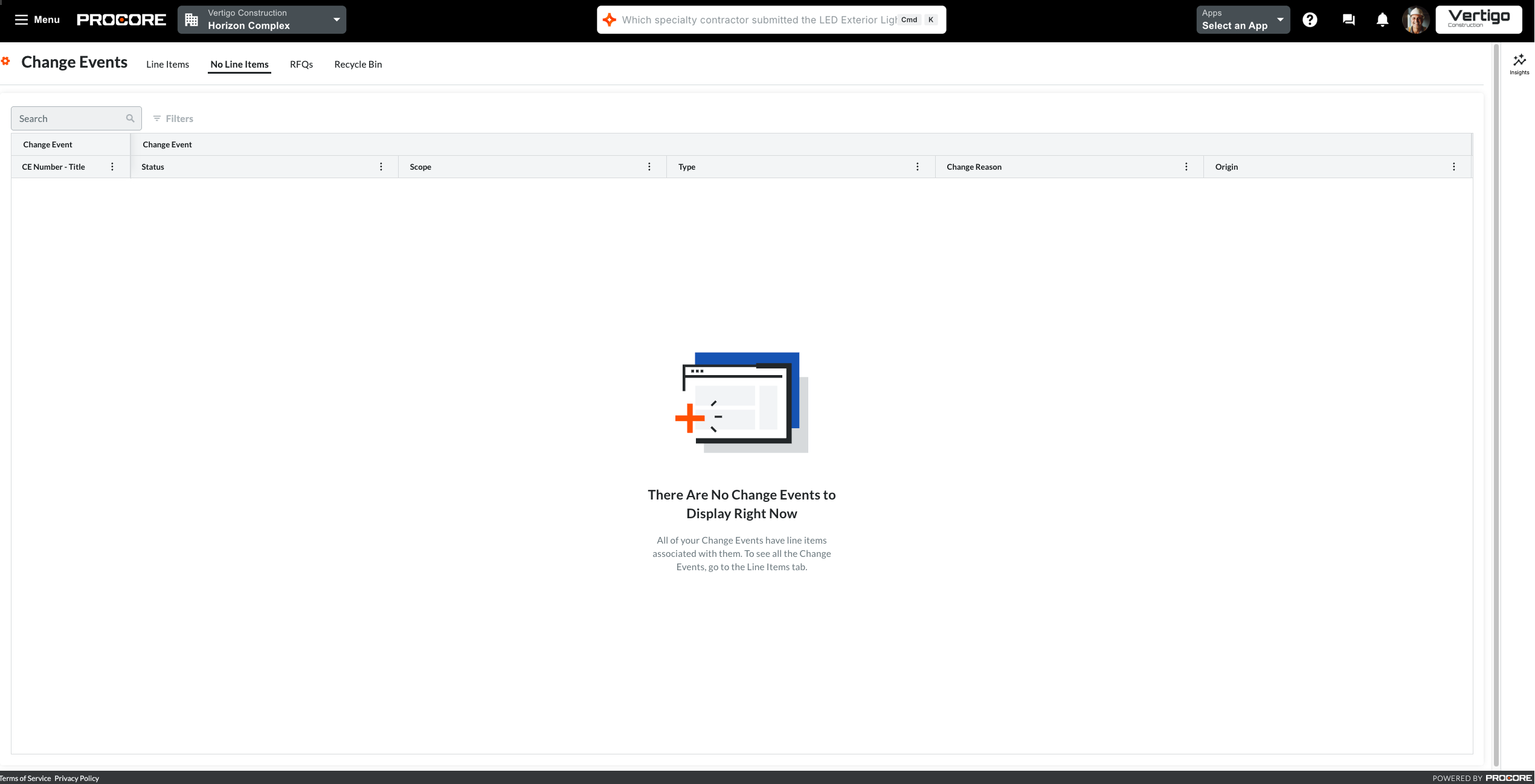 screenshot - change events no line items