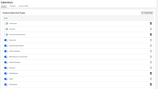 Custom Submittal Types