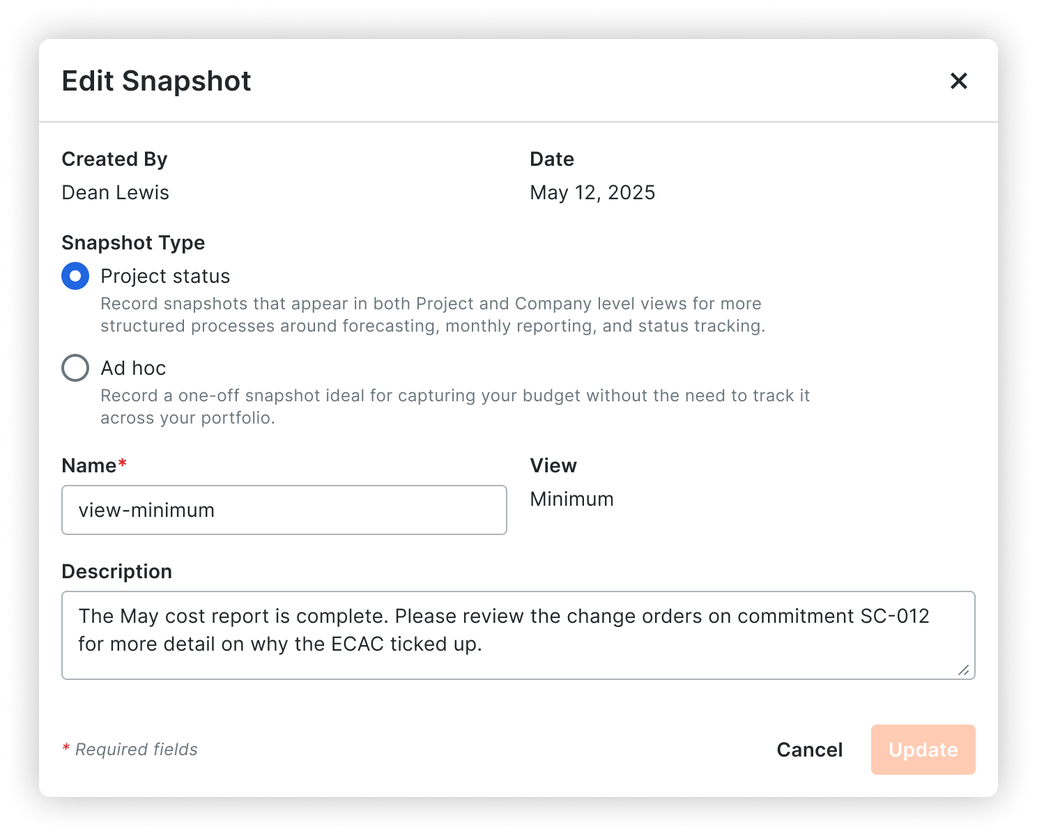 Edit Budget Snapshots