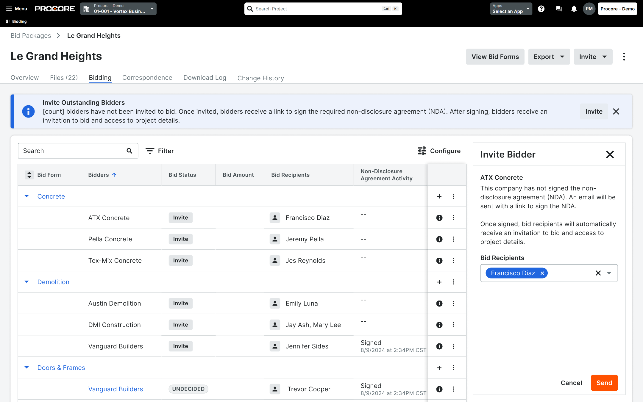 Screenshot of the NDA Feature