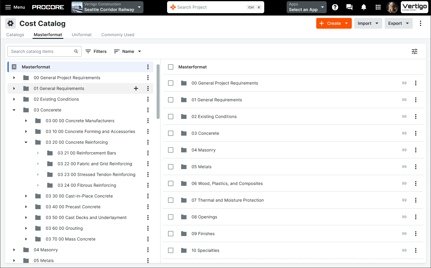 Screenshot of Cost Catalog Support for 5 Levels of Hierarchy