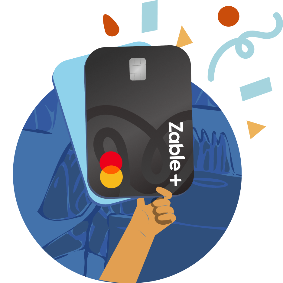 illustration of an outstretched hand holding a zable credit card