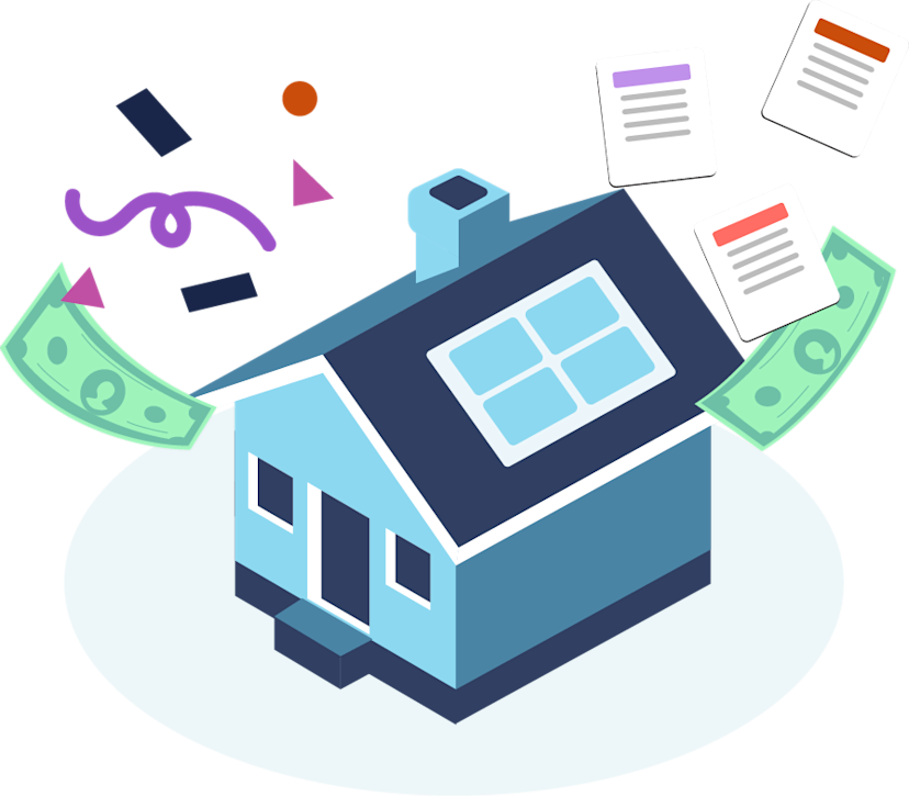Illustration showing a home being improved with a loan