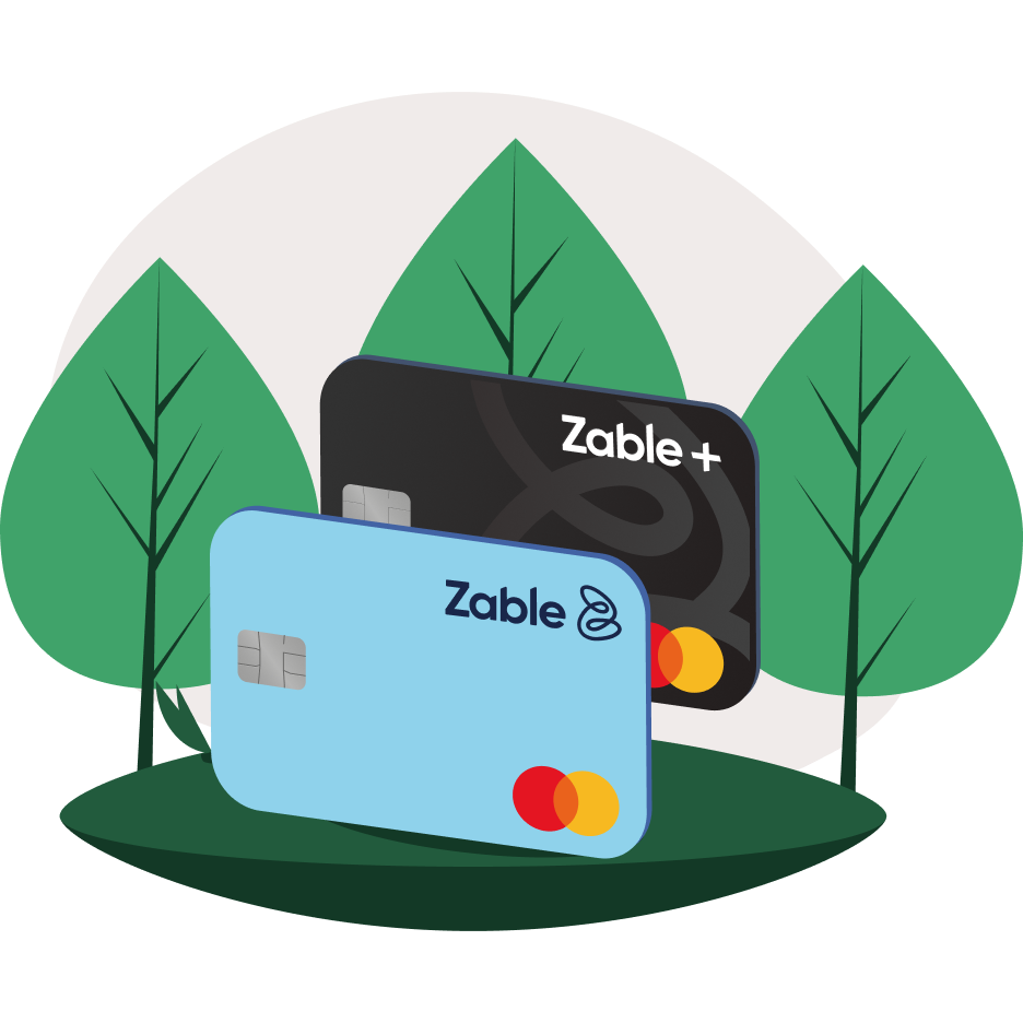 Illustration of a zable credit card in front of a group of trees, symbolising credit growth