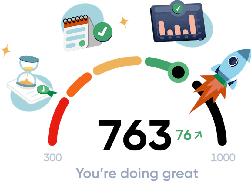 Illustration showing a credit score increasing with responsible measures being taken