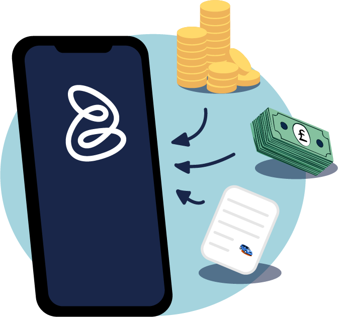 Illustration showing debts being consolidated in the Zable app