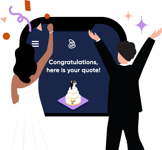 Illustration showing a couple celebrating in front of a wedding loan quote
