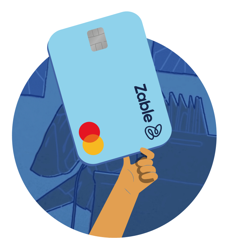 illustration of an outstretched hand holding a zable credit builder card