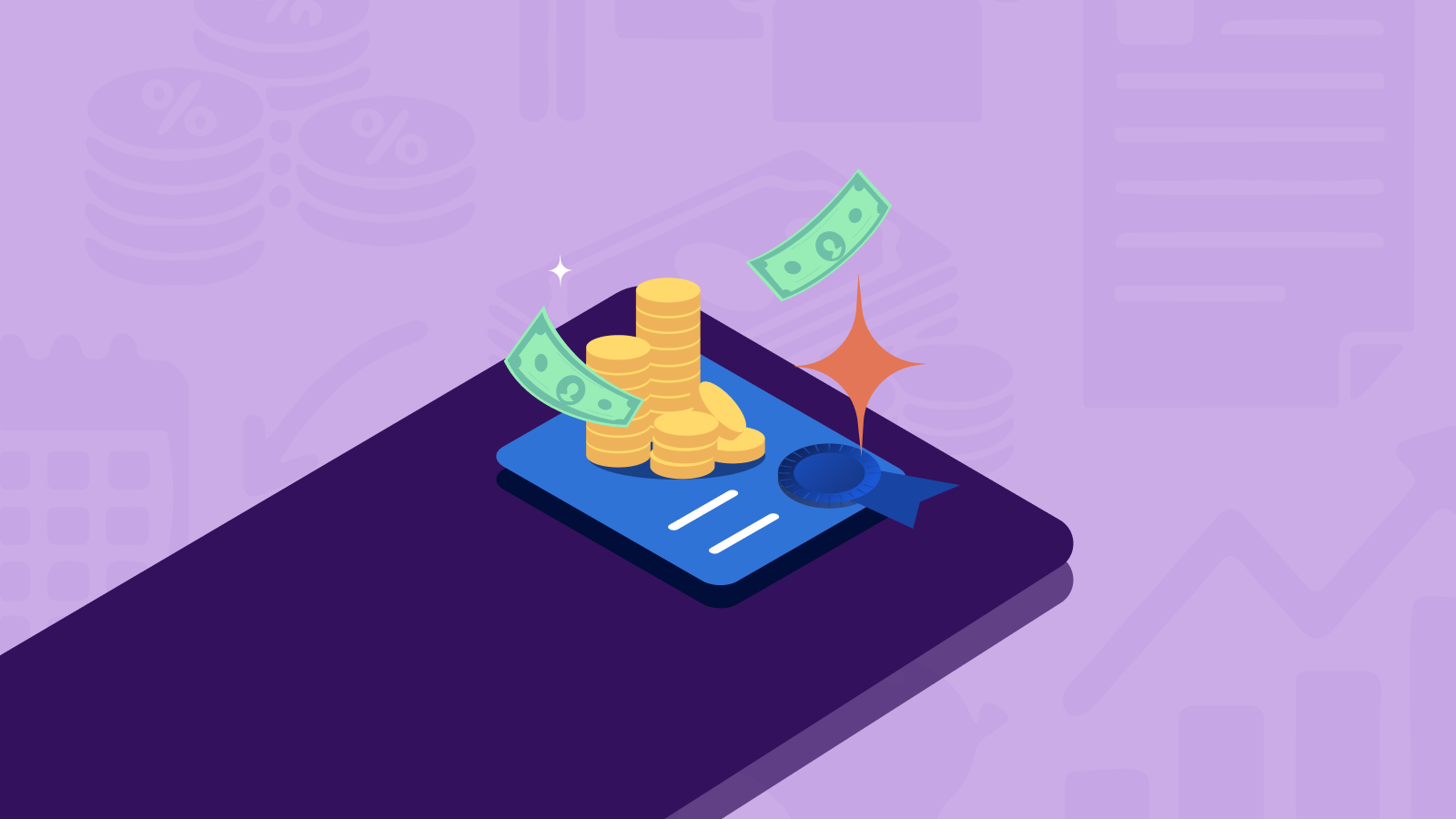 An illustration of money and a certificate to depict a loan