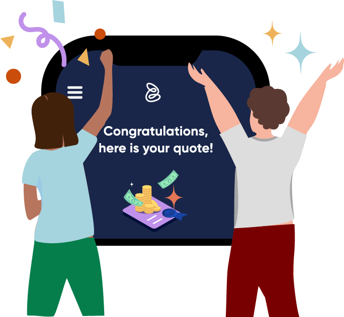 Illustration showing characters around a successful loan quote interface