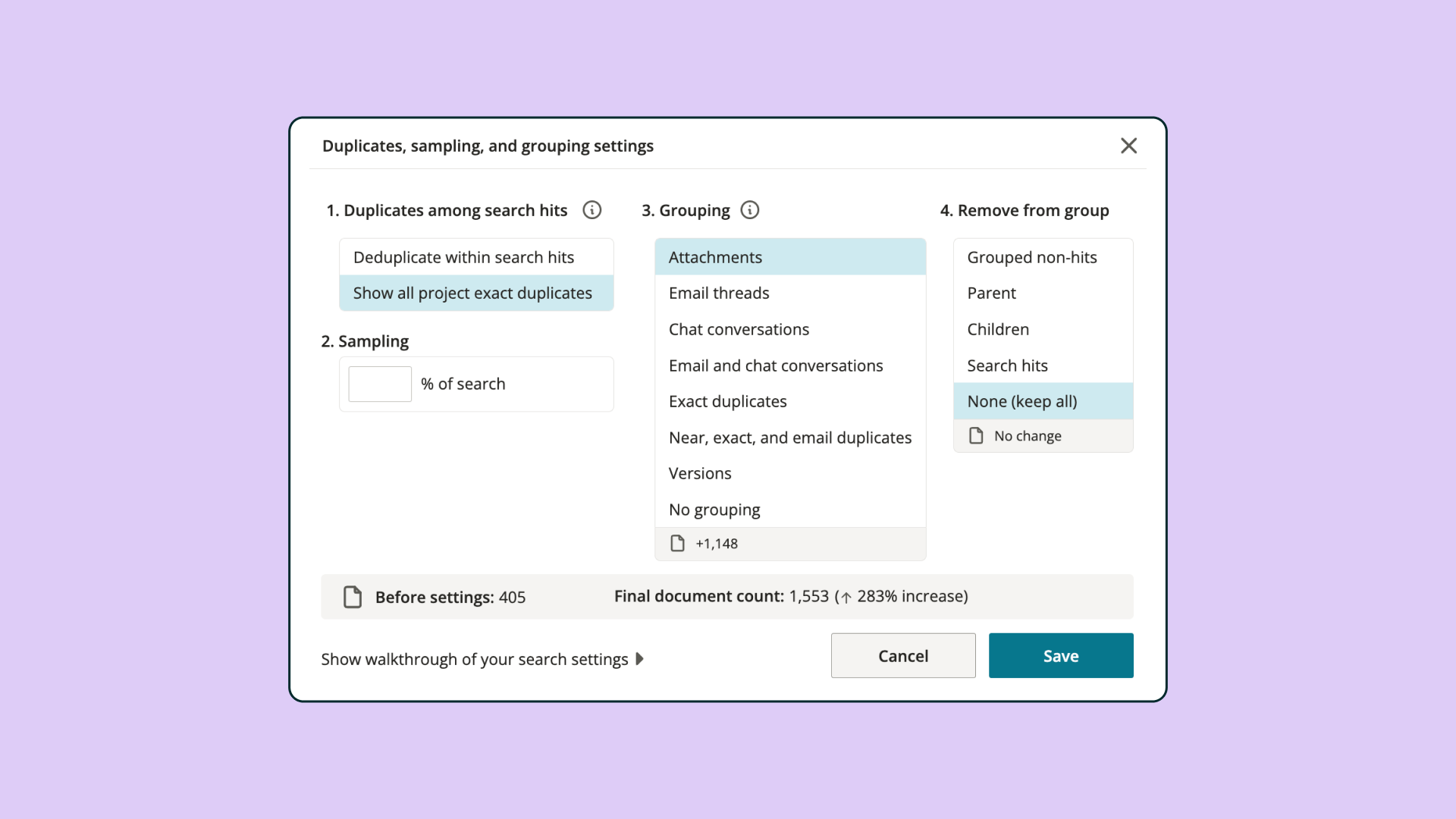 Workflow Image: Grouping Settings 