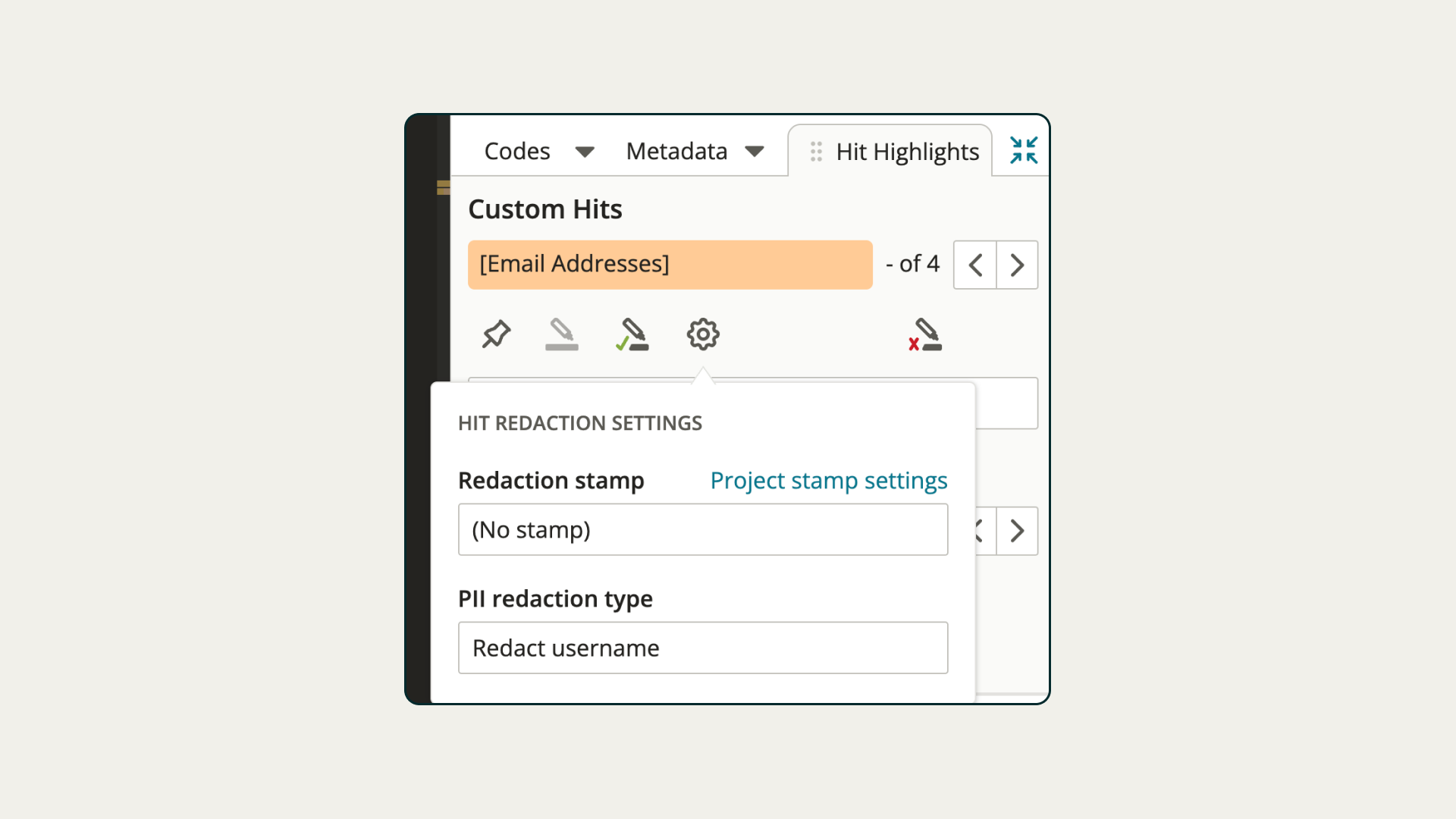 Workflow image: partial redaction options for hit highlights