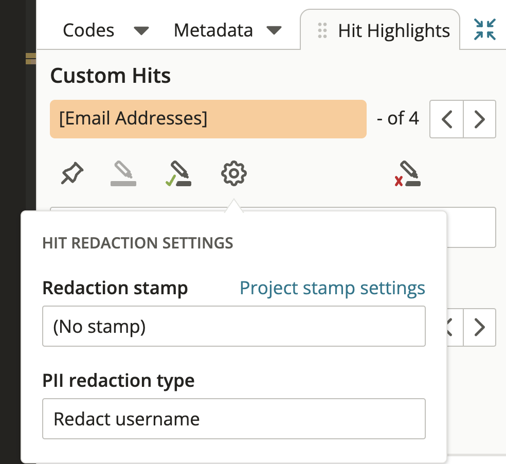 Workflow image: Partial redaction options for hit highlights